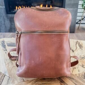 Able Local + Global Liliana Everyday Backpack Genuine Cognac Leather, Brazil